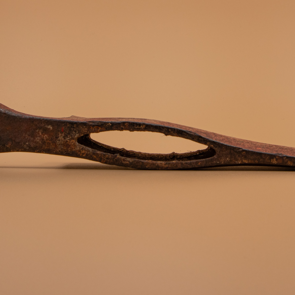 Close-up of the Pulaski eye showing the handle opening and interior condition before restoration.