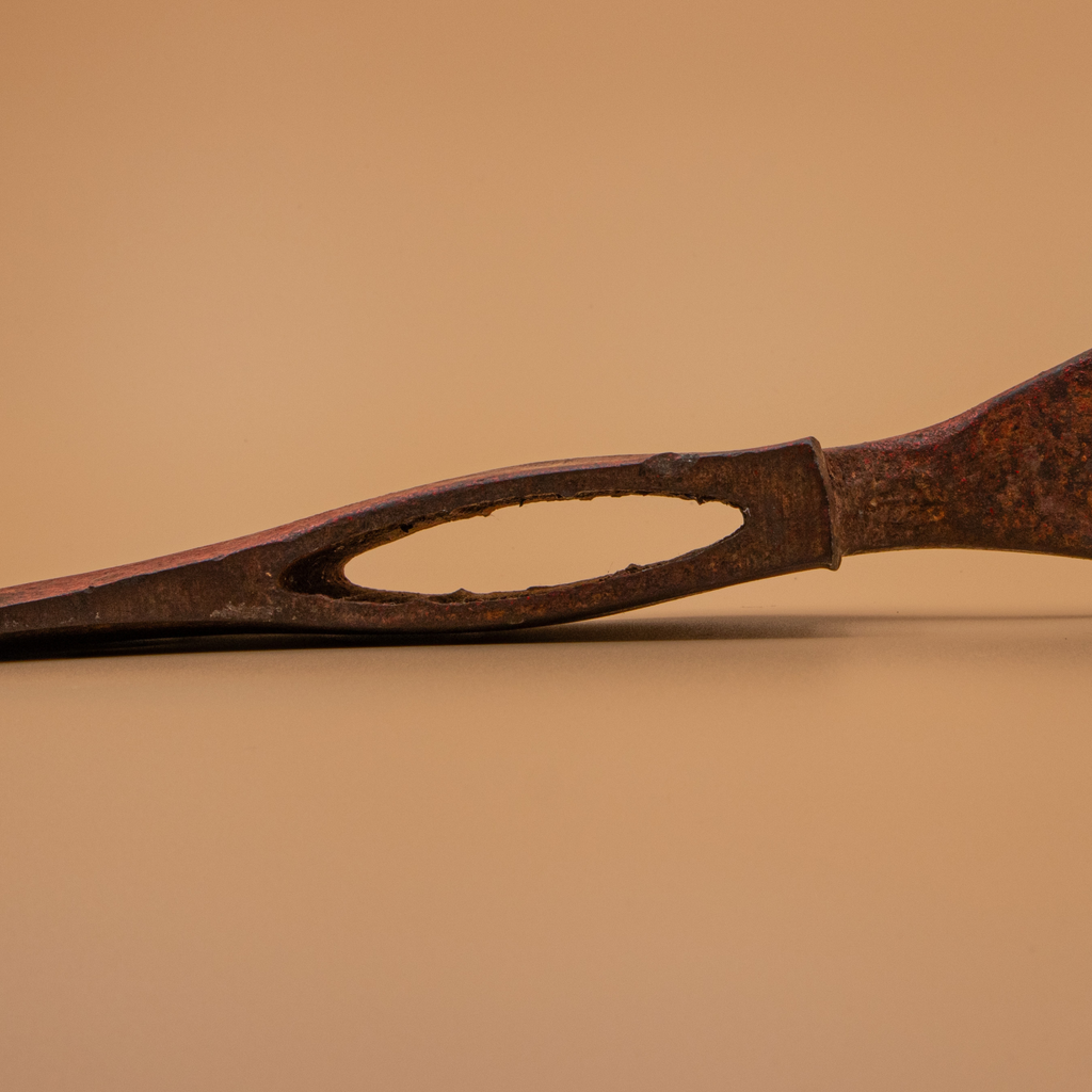 Close-up of the poll and eye section showing original patina and restoration condition.